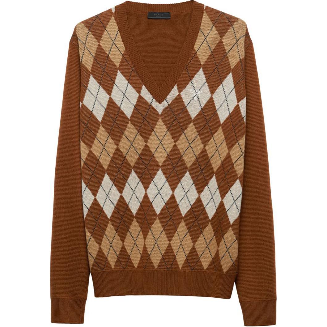 PRADA Sweaters Men's Brown V Neck Moderate Other