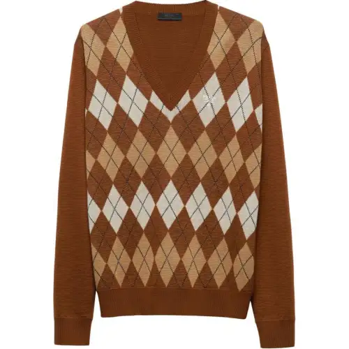 PRADA Sweaters Men's Brown V Neck Moderate Other