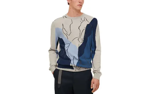 HERMES Cashmere Sweaters Men's Gray Crew Neck Moderate