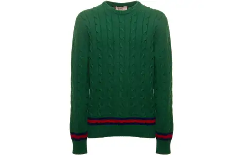 GUCCI Cashmere Sweaters Men's Green Crew Neck Moderate