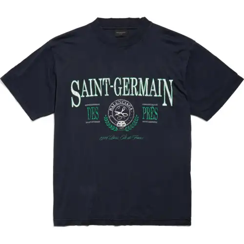 Balenciaga T Shirt Slim Fit Unisex Dark Blue