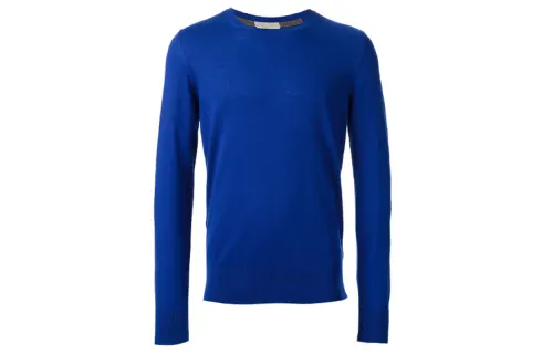 Burberry Cashmere Sweaters Men's Blue Crew Neck Moderate