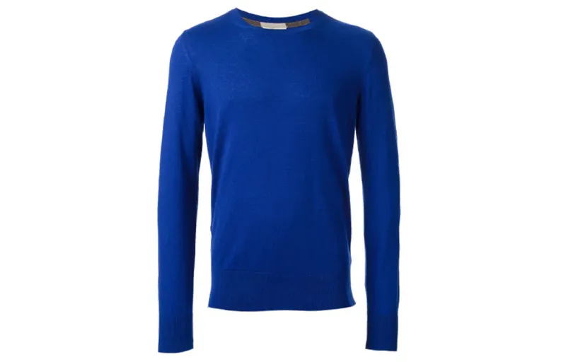 Burberry Cashmere Sweaters Men's Blue Crew Neck Moderate