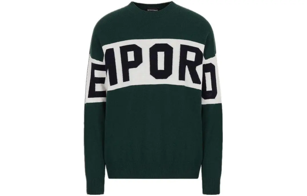 EMPORIO ARMANI Cashmere Sweaters Men's Green Crew Neck Moderate