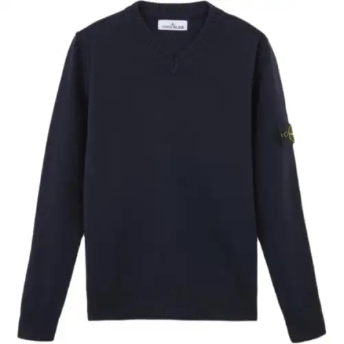 STONE ISLAND V Neck Sweater With Stitch Details Sweater Men's Dark Blue