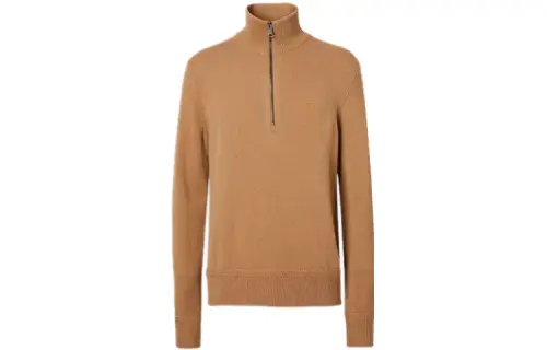 Burberry Cashmere Sweaters Men's Camel Stand Collar Moderate
