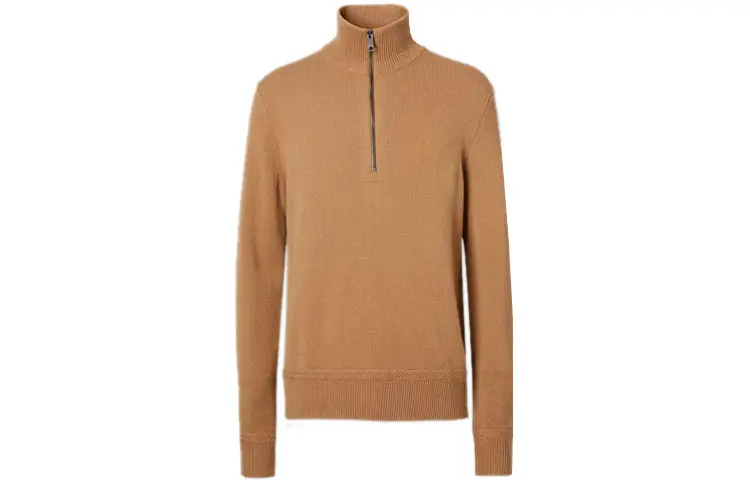 Burberry Cashmere Sweaters Men's Camel Stand Collar Moderate