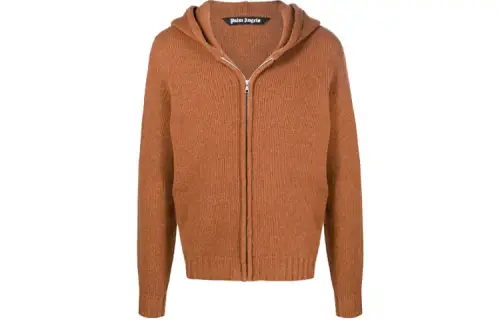 PALM ANGELS Curved Logo Knit Hoodie