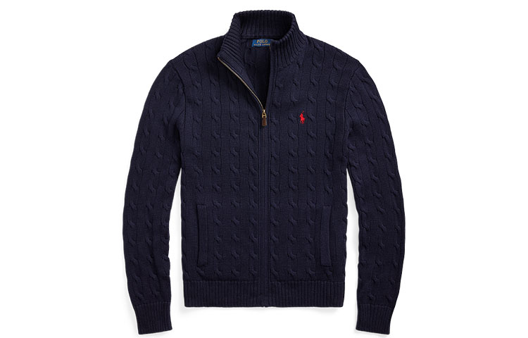 Polo Ralph Lauren Solid color cable knit long sleeve cotton sweater standard version men's blue
