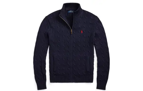 Polo Ralph Lauren Solid color cable knit long sleeve cotton sweater standard version men's blue