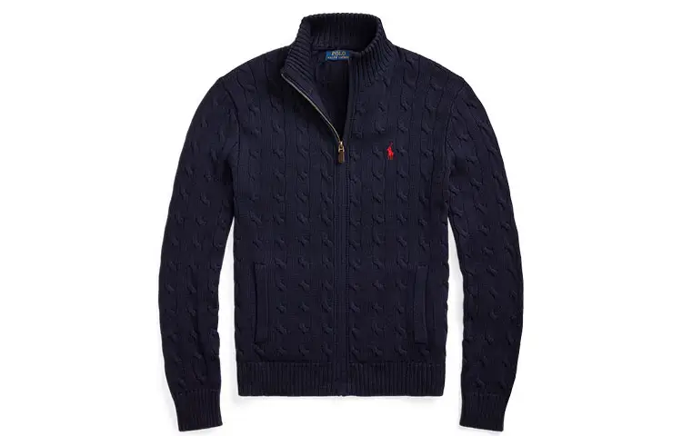 Polo Ralph Lauren Solid color cable knit long sleeve cotton sweater standard version men's blue
