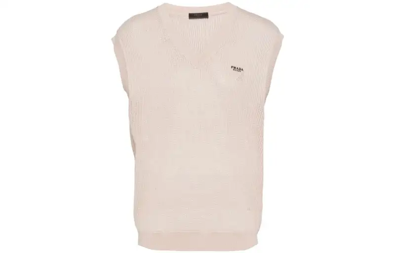 PRADA Tank Tops Men's Beige V Neck Moderate Straight Fit