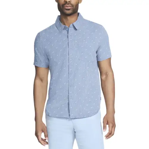 Skechers GO WALK Air Printed Short Sleeve Shirt Men's Denim Blue