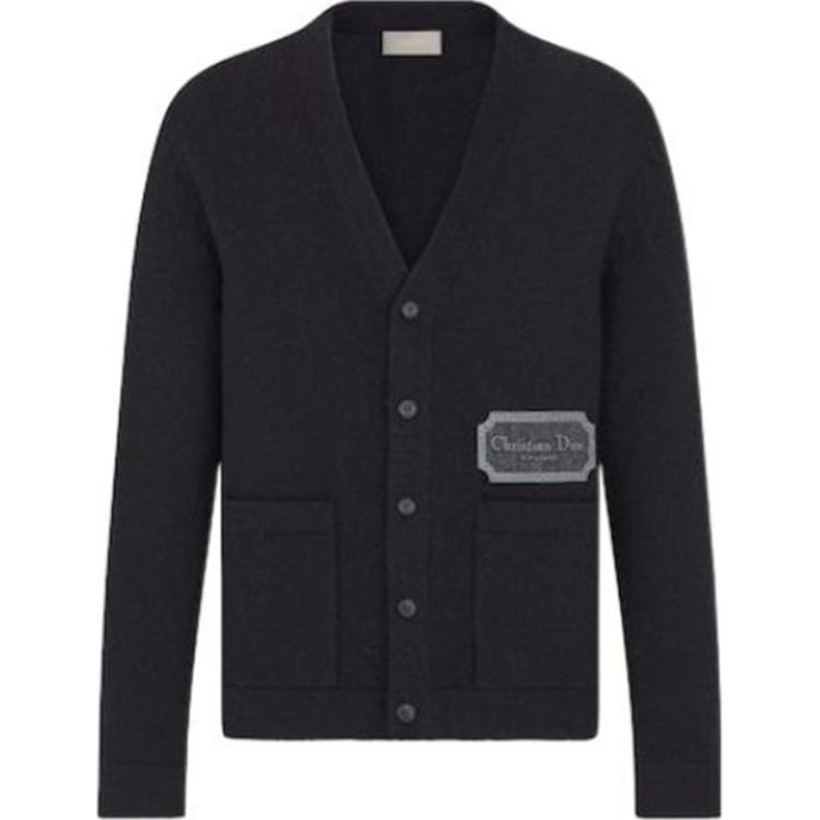DIOR Dior FW22 Essentials series solid color V-neck single-breasted long-sleeved cashmere sweater for men, black
