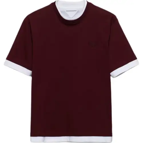 PRADA Logo Emblem Round Neck Pullover Short Sleeved SS24 T Shirt Men's Garnet Red