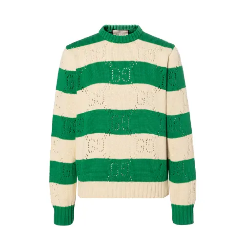 GUCCI Gg Lace Striped Knit Sweater