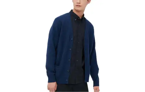 UNIQLO Sweaters Unisex Dark Blue V Neck Moderate Cardigan