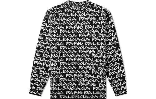 Balenciaga Sweaters Men's Black/White Crew Neck Moderate Cape