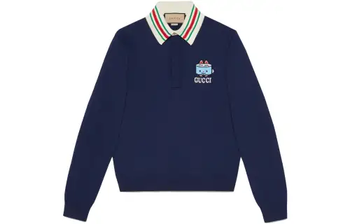 GUCCI Sweaters Men's Blue Polo Collar Moderate Other