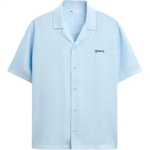 ZARA Azure shirt, loose fit, with embroidery, with short sleeve