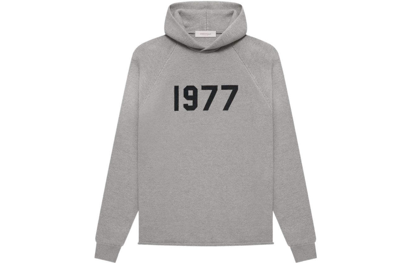 Fear of God Essentials 1977 Series SS22 Knit Hoodie Dark Oatmeal Digital Logo Printed American Heavyweight Pullover Knitwear Men's Dark Oatmeal