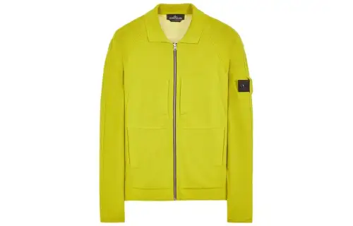 STONE ISLAND Cashmere Sweaters Men's Lemon Yellow Polo Collar Moderate