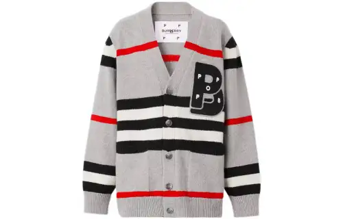 Burberry X Pop Trading Company Cashmere Sweaters Men's Gray V Neck Moderate