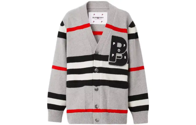 Burberry X Pop Trading Company Cashmere Sweaters Men's Gray V Neck Moderate