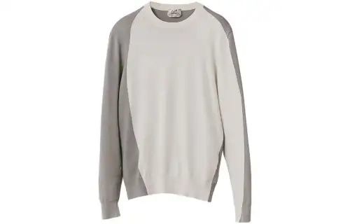 HERMES Cashmere Sweaters Men's Gray Crew Neck Moderate