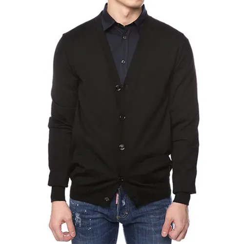 DIOR Sweaters Men's Black V Neck Moderate Cardigan