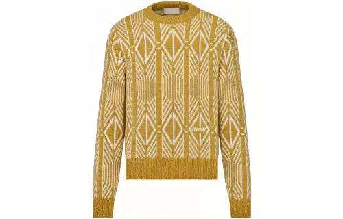 DIOR Sweaters Men's Yellow Crew Neck Moderate Cardigan