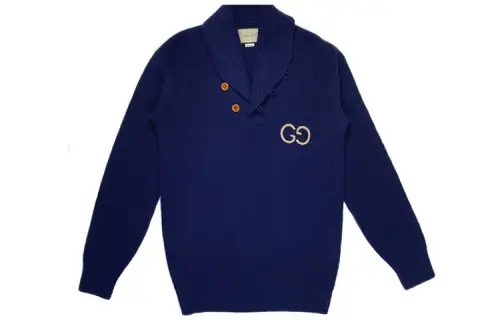 GUCCI Sweaters Men's Dark Blue V Neck Moderate