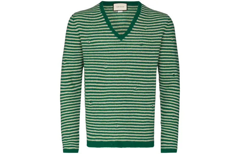 GUCCI Sweaters Men's Green V Neck Moderate