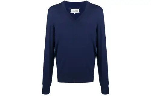 Maison Margiela Sweaters Unisex Blue V Neck Moderate Straight Fit