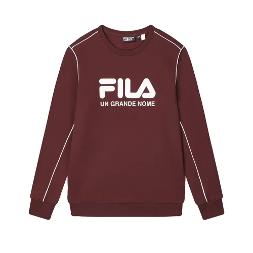 FILA ORIGINALE Fleece Lined Fashion Casual Pullover Sweatshirt Men's Tree Grape Burgundy