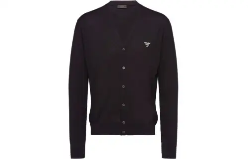 PRADA Sweaters Men's Black V Neck Moderate Cardigan