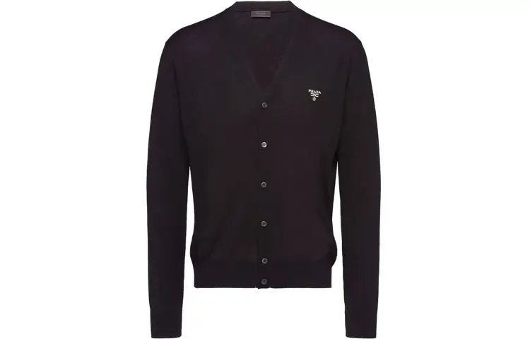 PRADA Sweaters Men's Black V Neck Moderate Cardigan