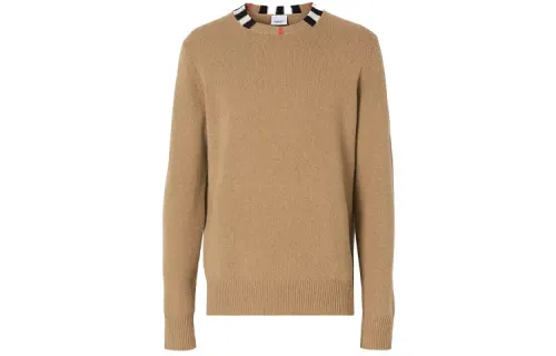 Burberry Cashmere Sweaters Men's Camel Crew Neck Moderate