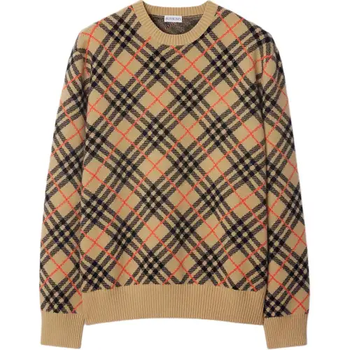 Burberry Checked Knitted Crewneck Jumper