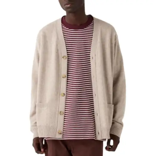 UNIQLO Sweaters Unisex Beige V Neck Moderate Cardigan