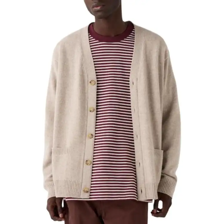UNIQLO Sweaters Unisex Beige V Neck Moderate Cardigan