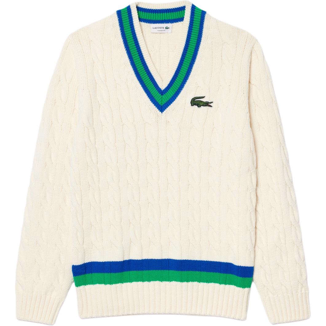 Свитер LACOSTE с V-образным вырезом (белый)
