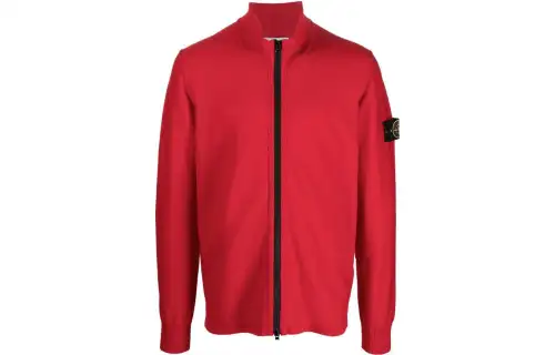 STONE ISLAND Sweaters Men's Red Stand Collar Moderate Cardigan