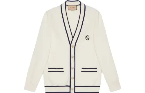 GUCCI Sweaters Men's White V Neck Moderate Cardigan