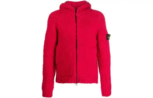 STONE ISLAND Sweaters Men's Red Hooded Moderate Cardigan