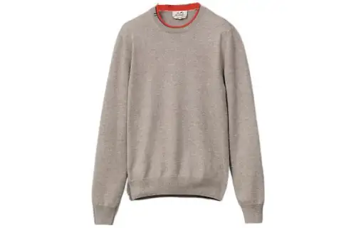 HERMES Cashmere Sweaters Men's Oat Crew Neck Moderate