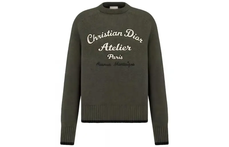 DIOR Sweaters Men's Green Crew Neck Moderate Other