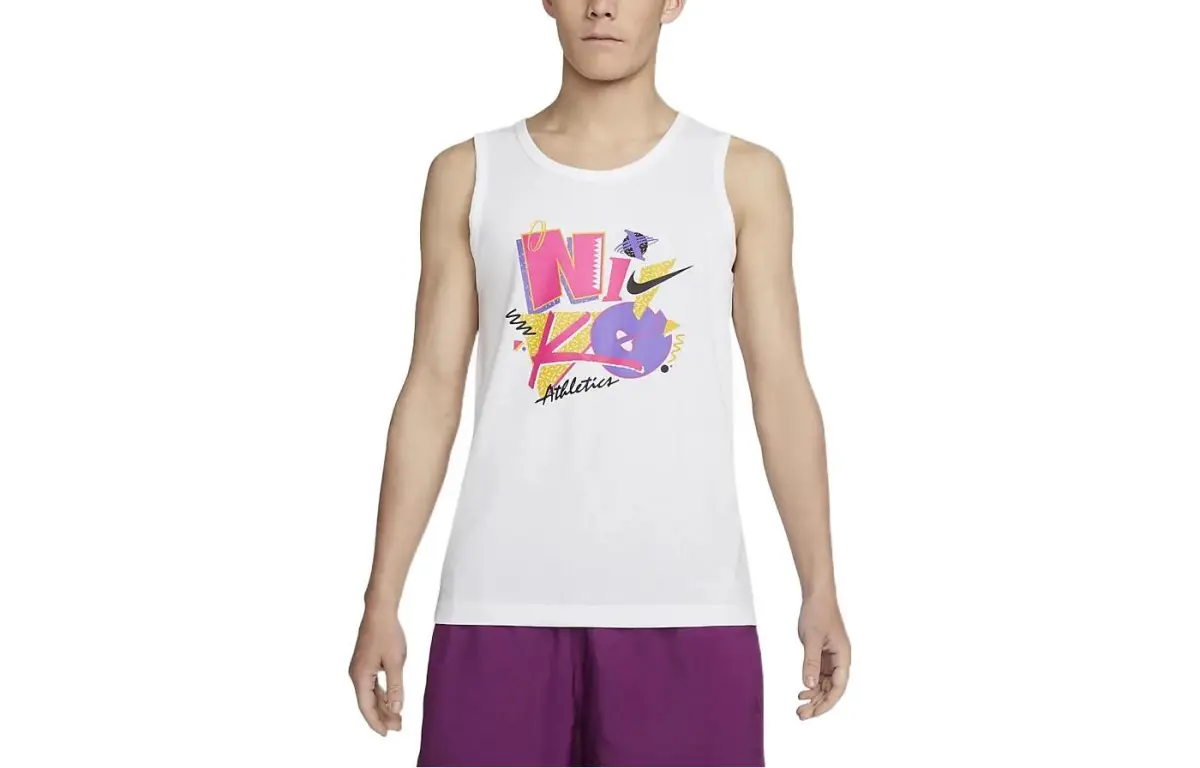 Nike Tank Tops Men's White Crew Neck Moderate Straight Fit
