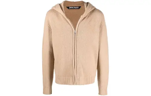 PALM ANGELS Curved Logo Zip-up Knitted Hoodie
