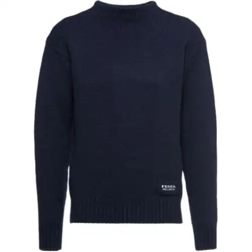 PRADA Cashmere Sweaters Men's Dark Blue Crew Neck Moderate